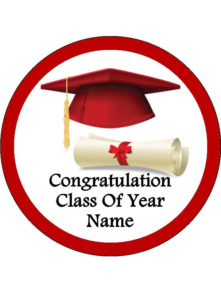 Graduation Hat Class of 2025 Edible Icing Red Cake & Cupcake Toppers – 3 Sizes