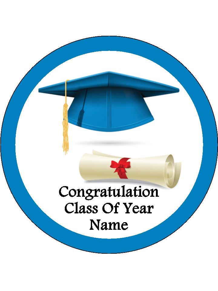 Graduation Hat Class of 2025 Edible Icing Blue Cake & Cupcake Toppers – 3 Sizes