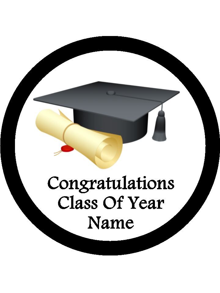 Graduation Hat Class of 2025 Edible Icing Black Cake & Cupcake Toppers – 3 Sizes