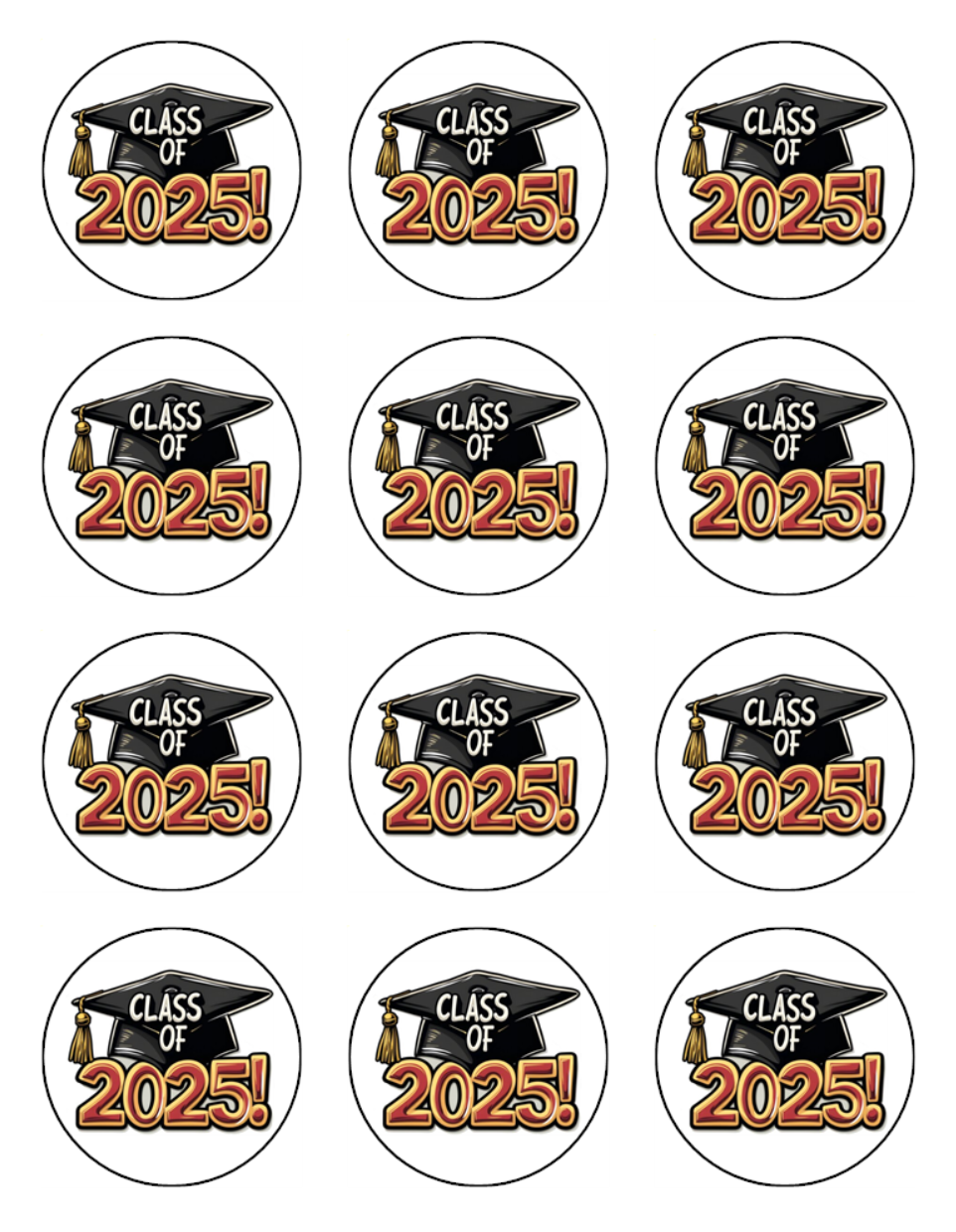 Graduation Hat Class of 2025 Edible Icing Cake & Cupcake Toppers – 3 Sizes