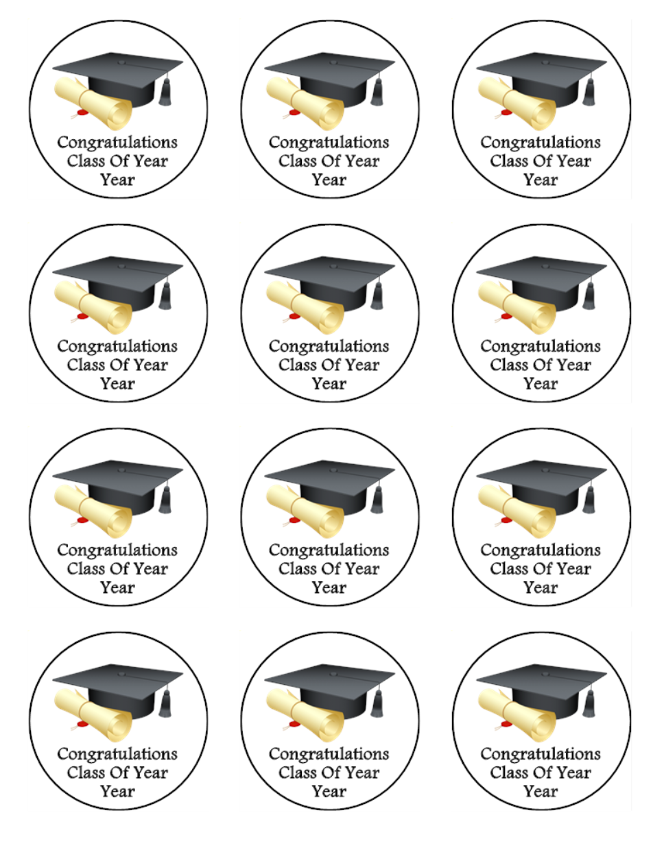 Graduation Hat Class of 2025 Edible Icing Cupcake Toppers – 4 Designs