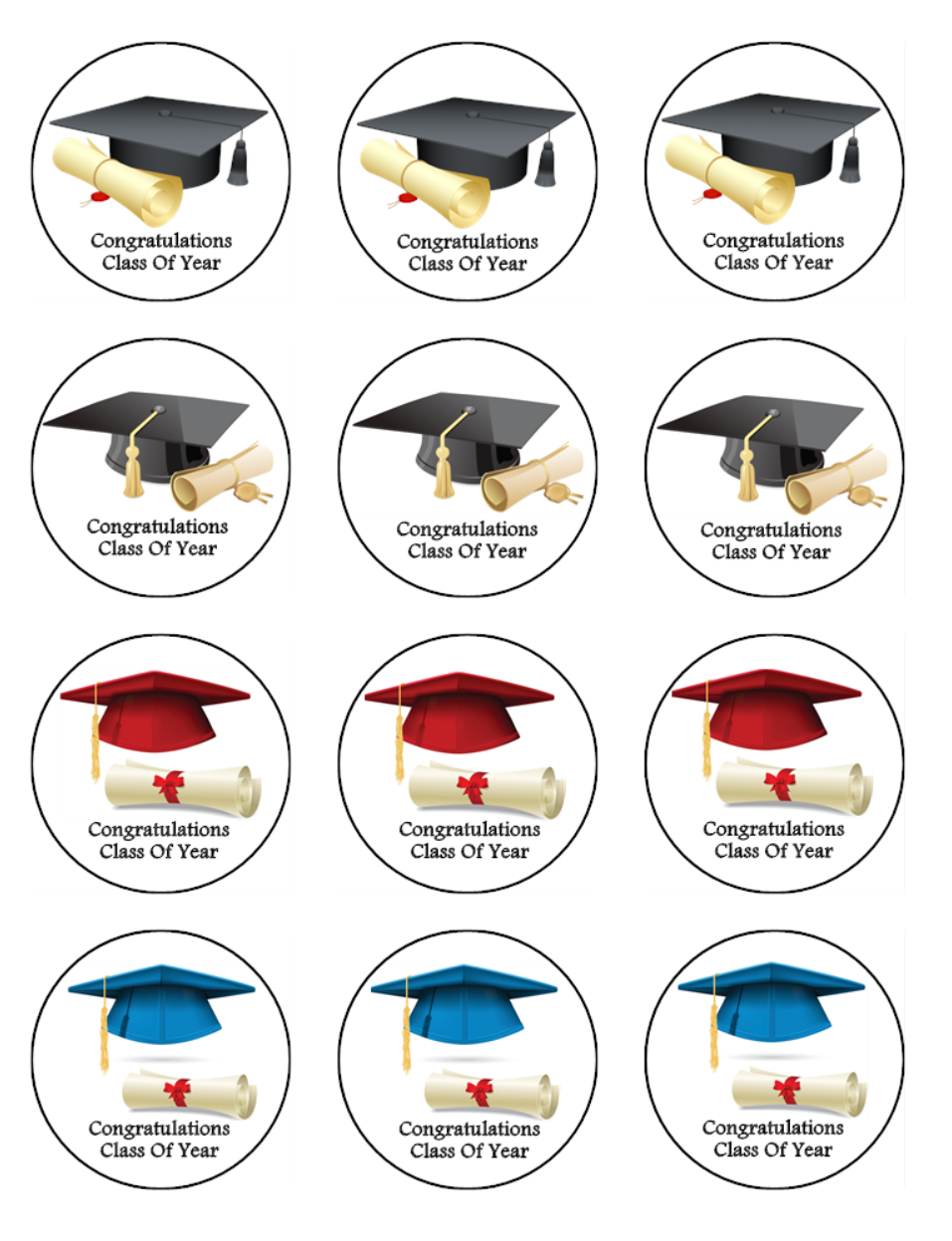 Graduation Hat Class of 2025 Edible Icing Cupcake Toppers – 4 Designs