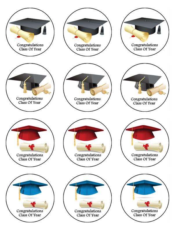 Graduation Hat Class of 2025 Edible Icing Cupcake Toppers – 4 Designs