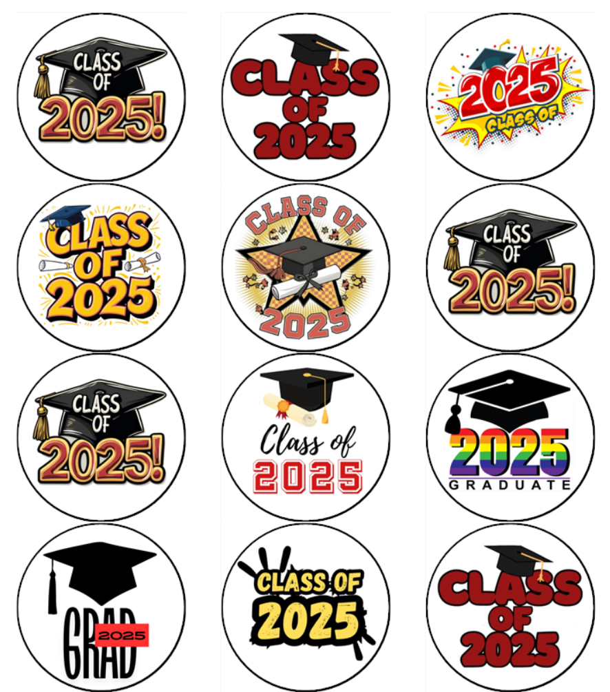 Graduation Hat Class of 2025 Edible Icing Cupcake Toppers – 2 Sizes