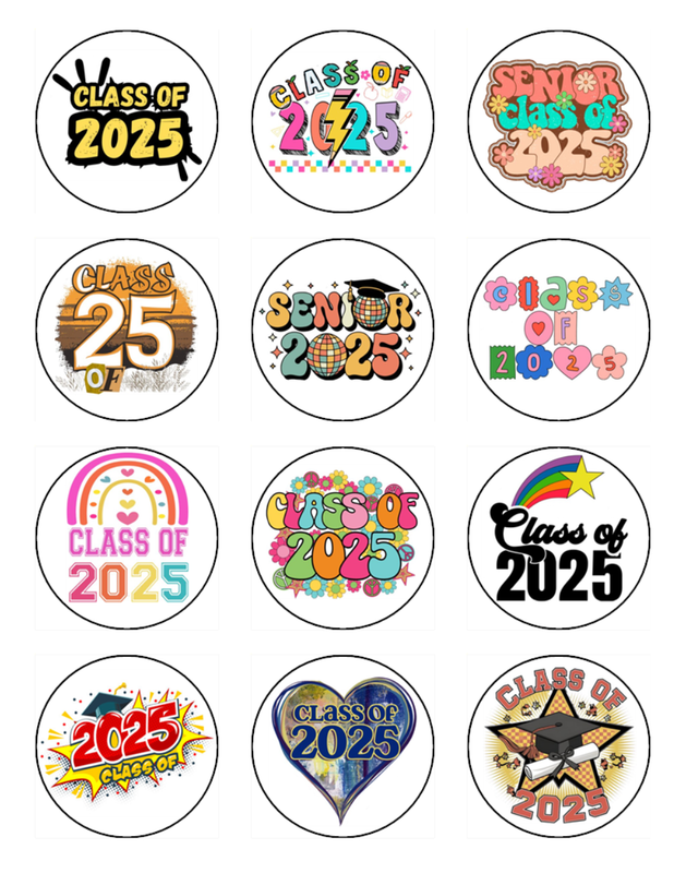 Graduation Hat Class of 2025 Edible Icing Cupcake Toppers – 2 Sizes