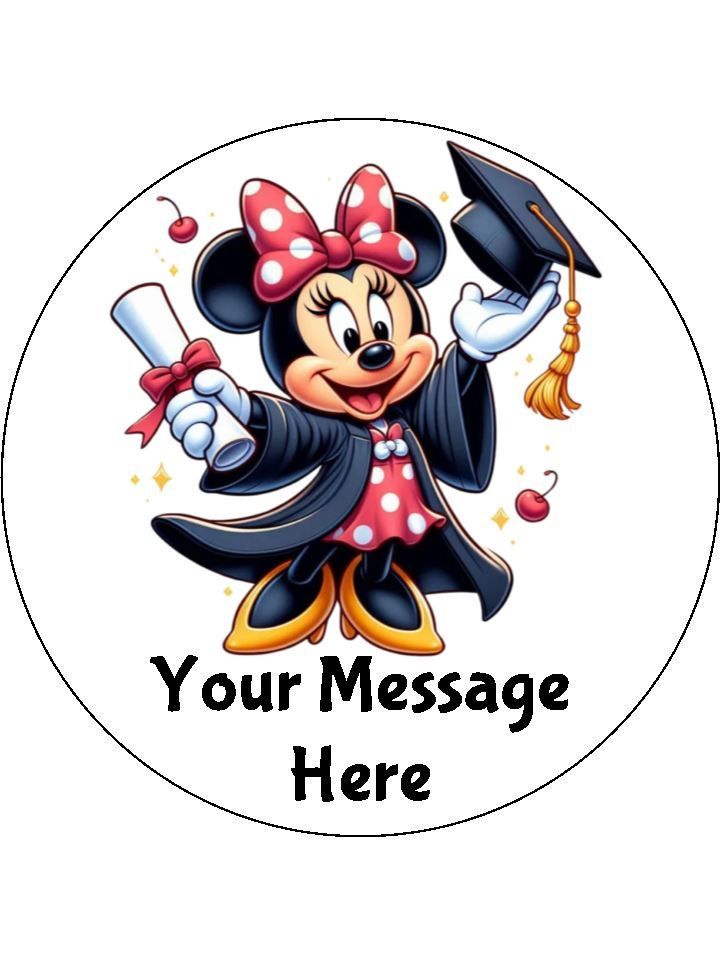Minnie Mouse Graduation Edible Icing Cake & Cupcake Toppers