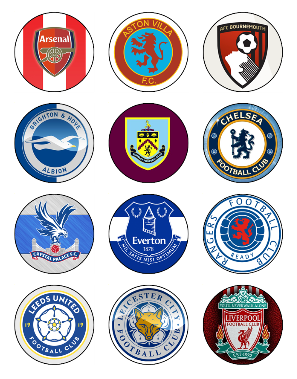 Soccer Team Logos Edible Icing Cake & Cupcake Toppers