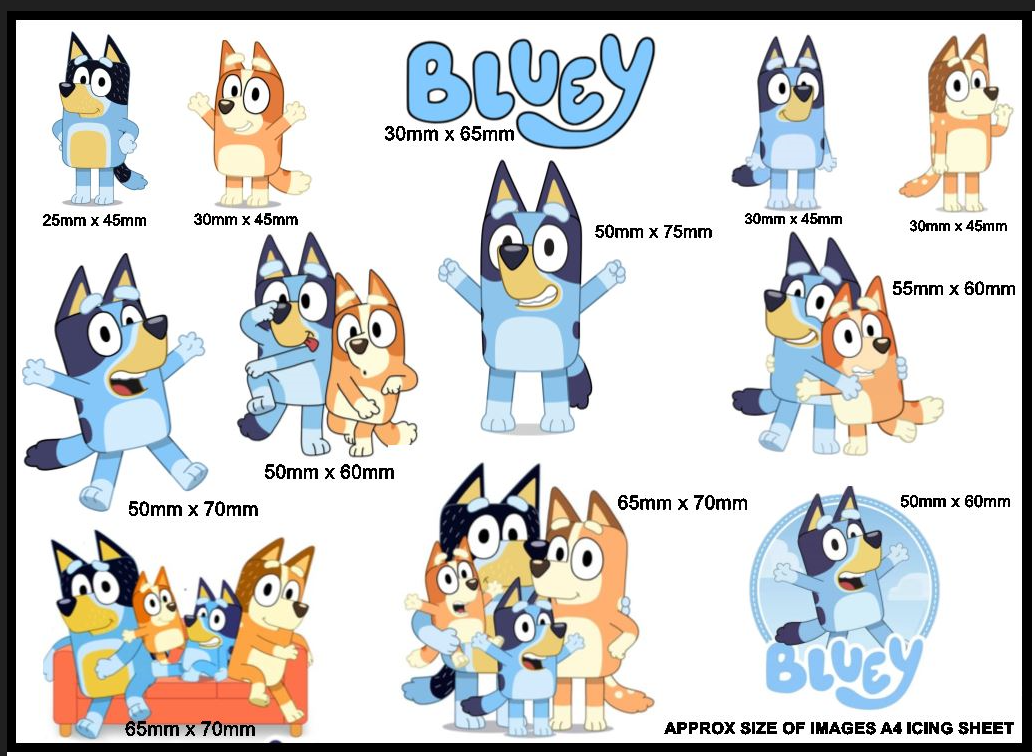Bluey Edible Icing Cake Toppers A4 – Fun Party Cut-Outs
