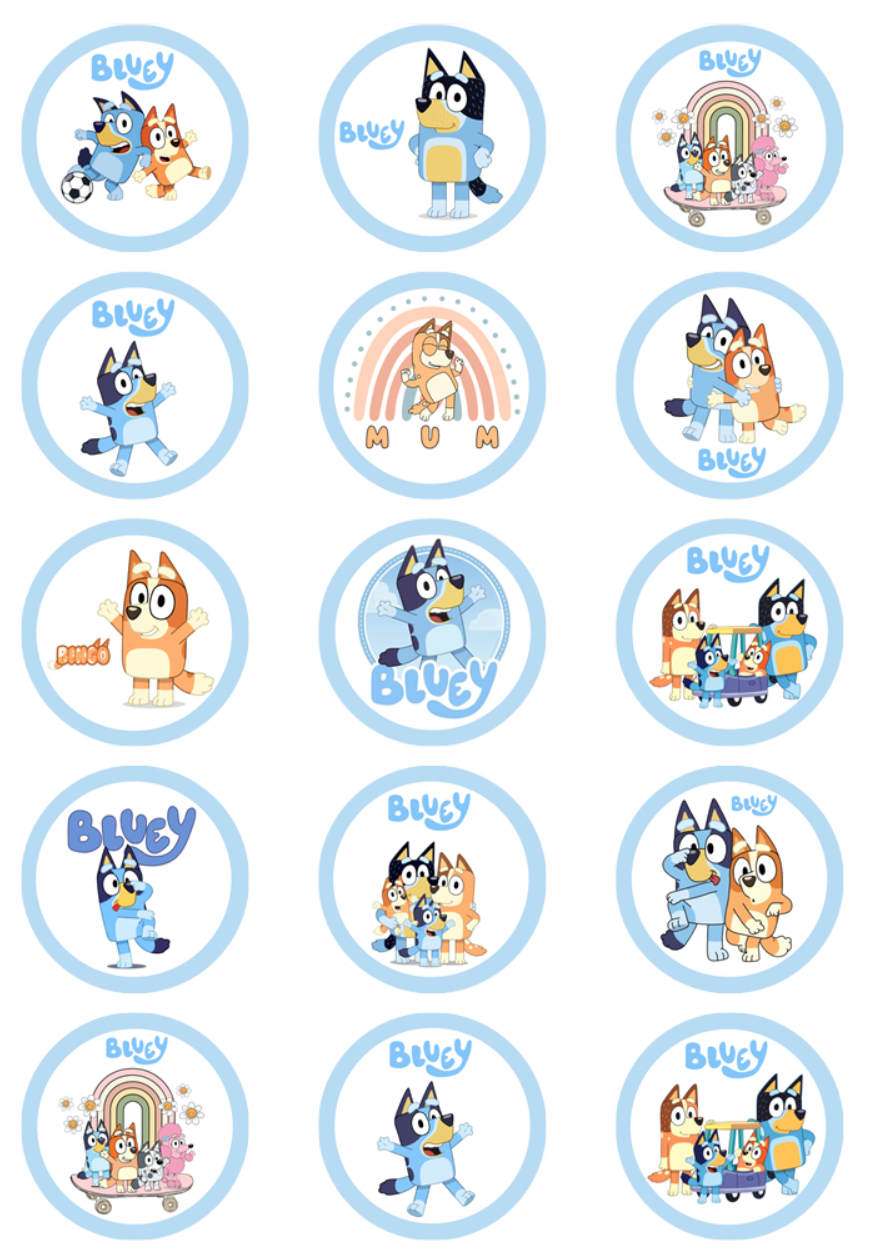Bluey Edible Cupcake Toppers – Perfect Party Decor