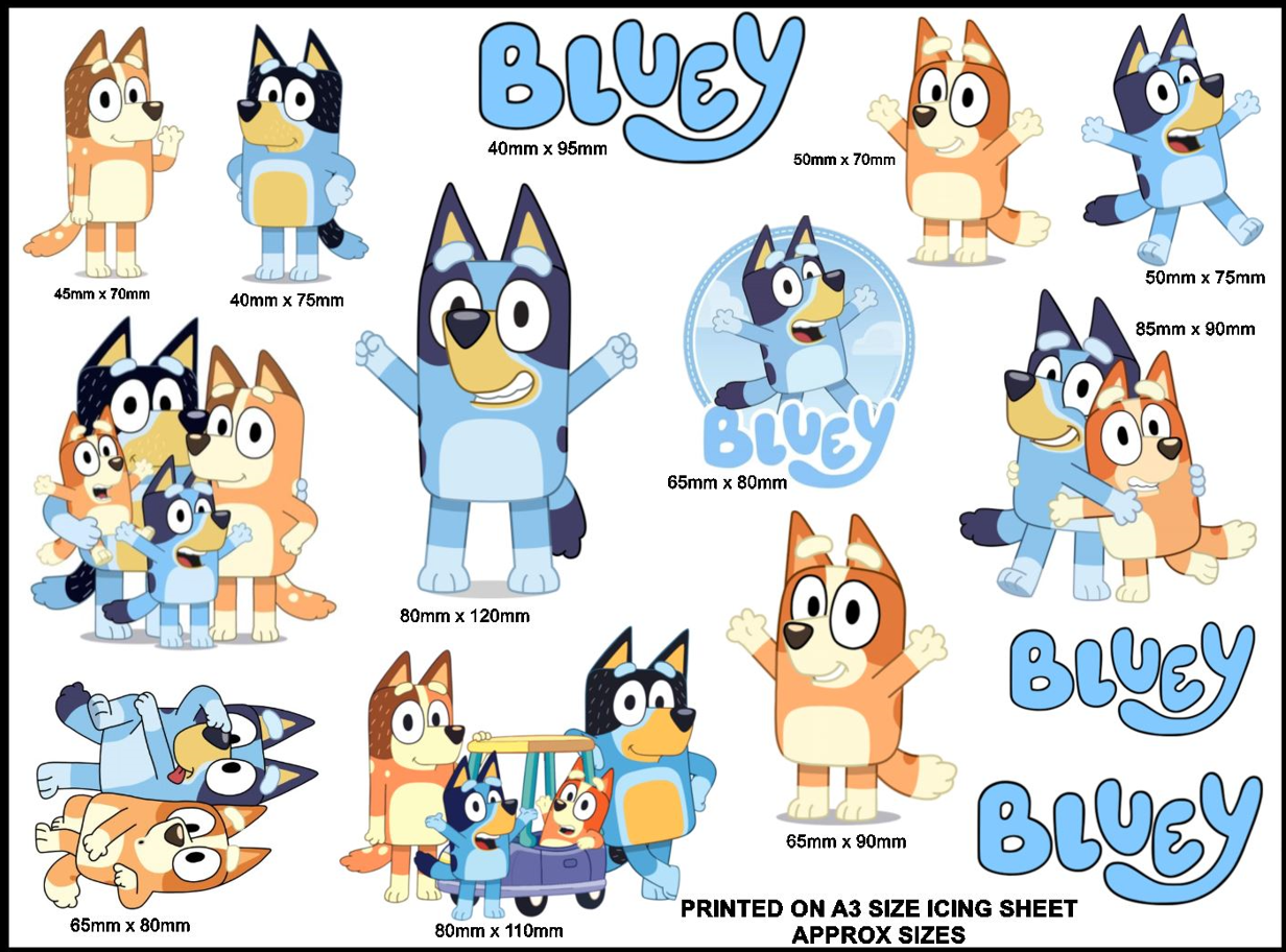 Bluey Edible Icing Cake Toppers A3 – Cut-Outs for Parties