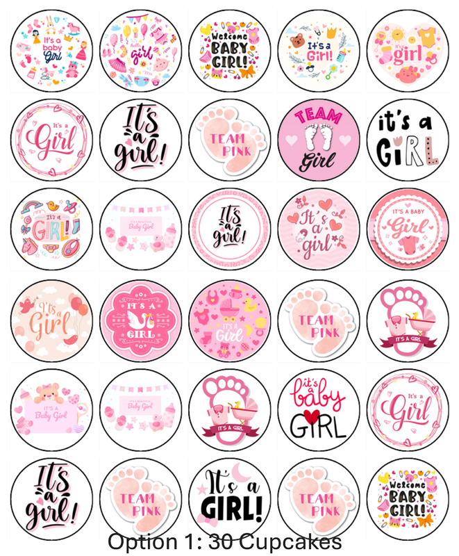 Baby Shower Edible Cupcake Toppers – Gender Reveal Decor