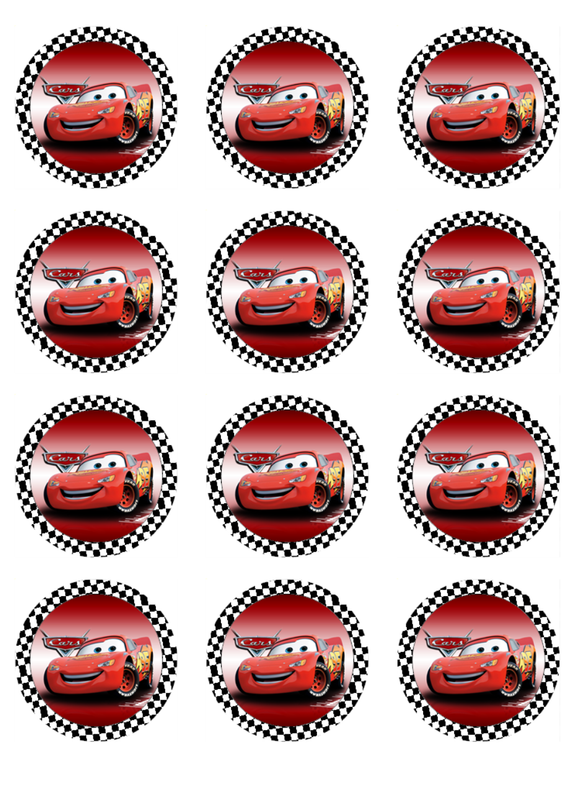 Cars Lightning McQueen Edible Icing Cupcake Toppers