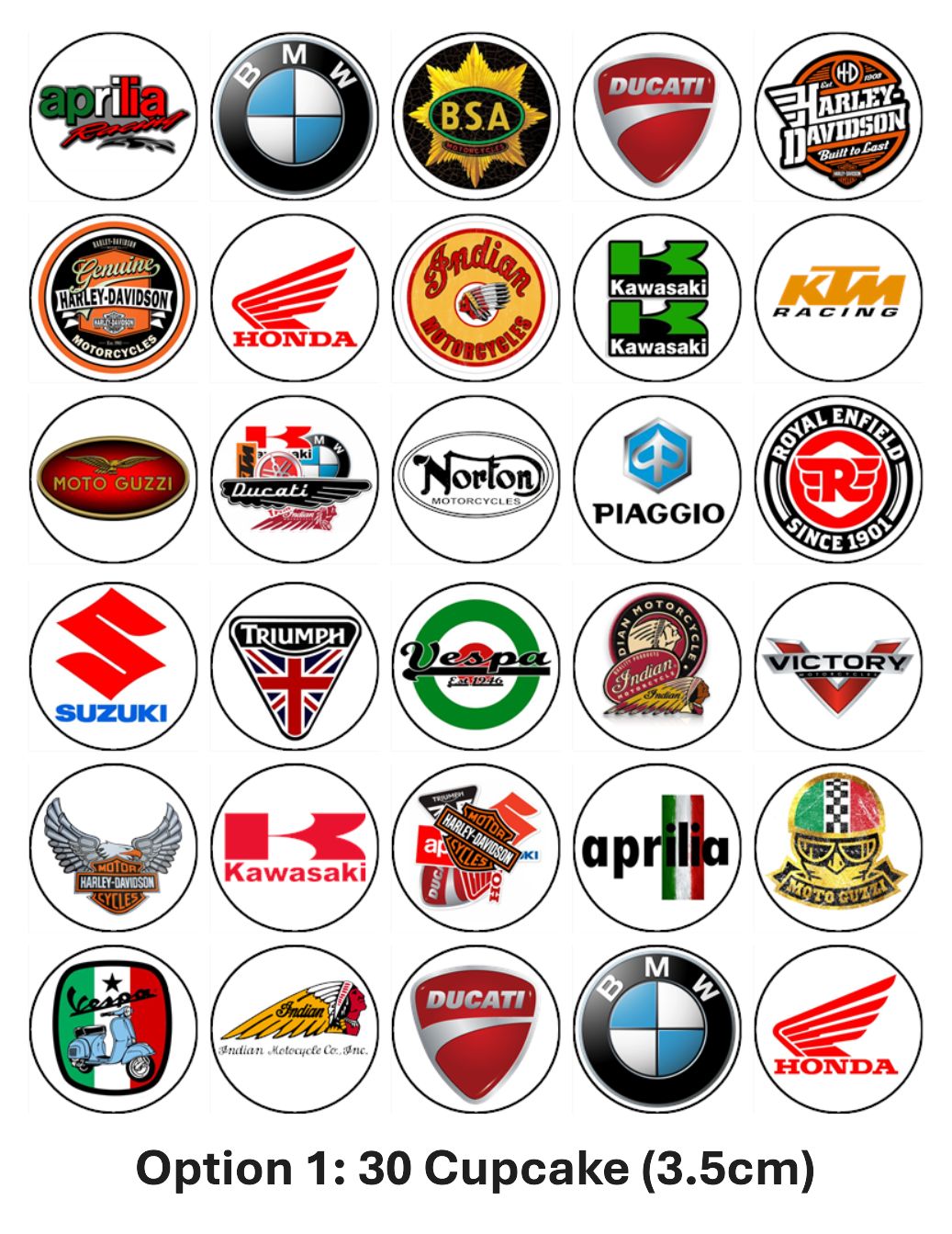 Motorcycle Logo Edible Cupcake Toppers – Custom Designs Available