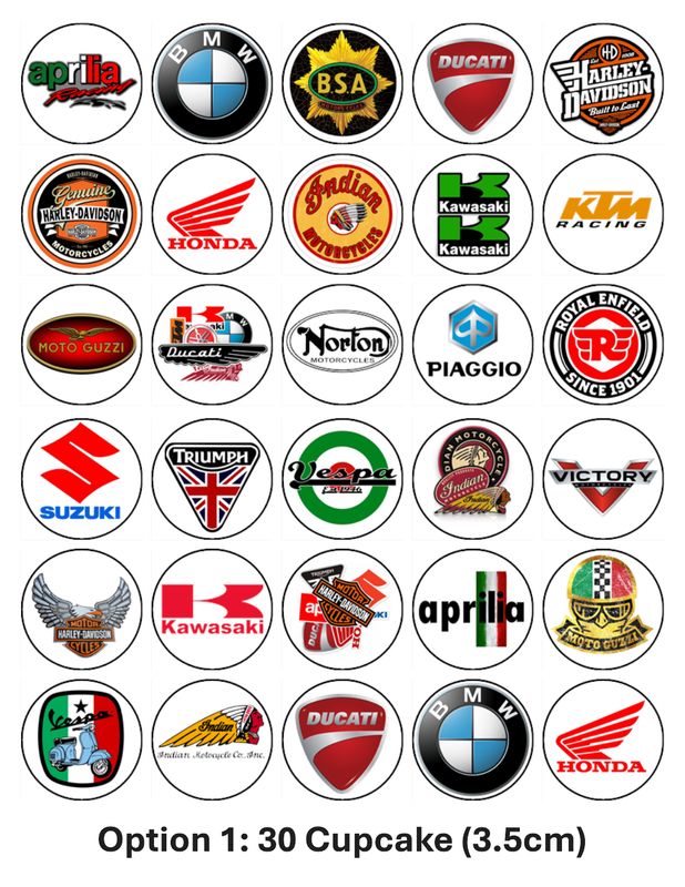 Motorcycle Logo Edible Cupcake Toppers – Custom Designs Available