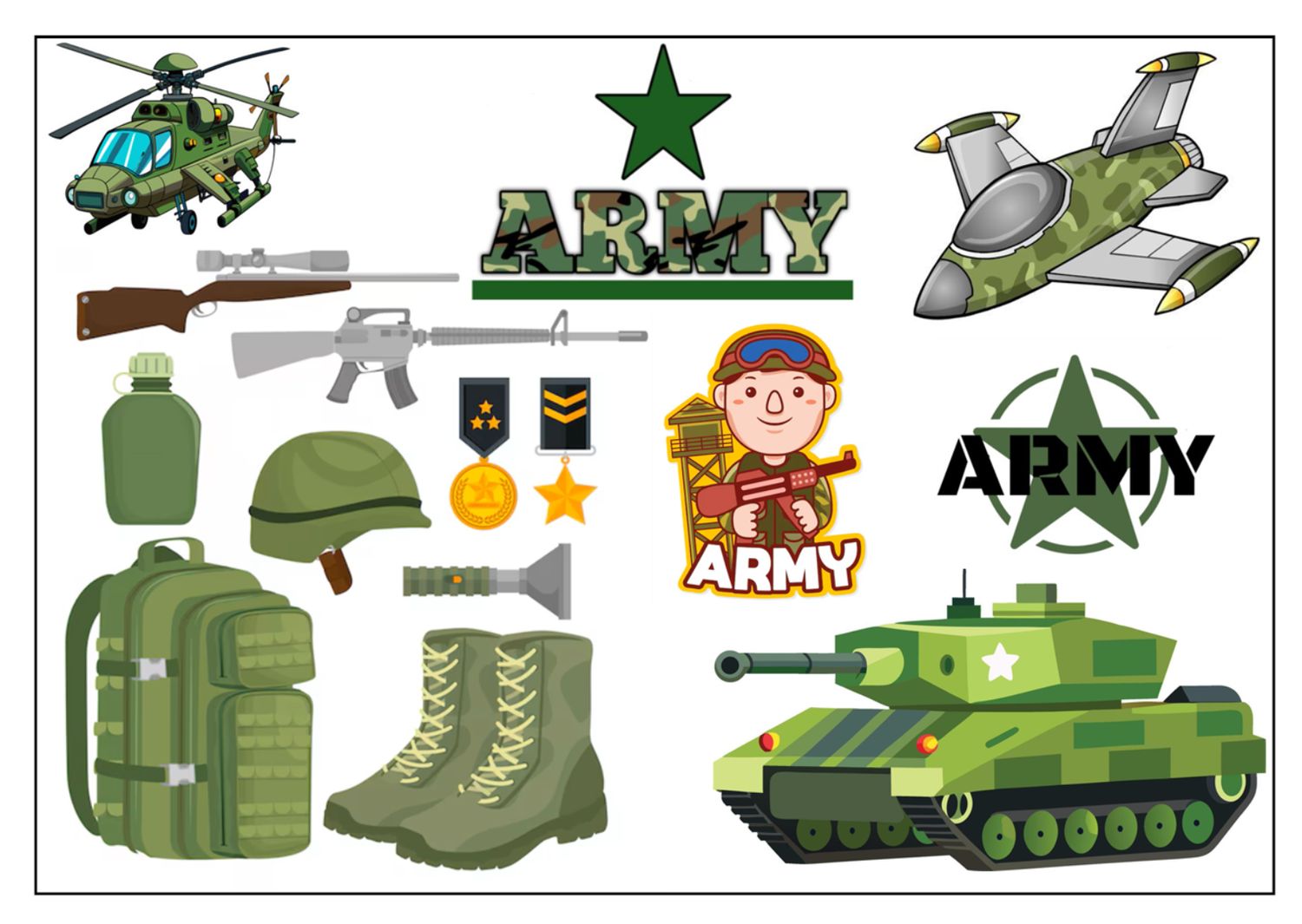 Army Edible Icing Cake & Cupcake Toppers – Tanks & Soldiers