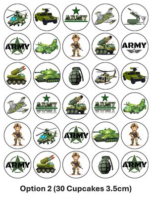 Army Edible Icing Cupcake Toppers – Tanks & Soldiers Army Edible Icing Cupcake Toppers – Tanks & Soldiers