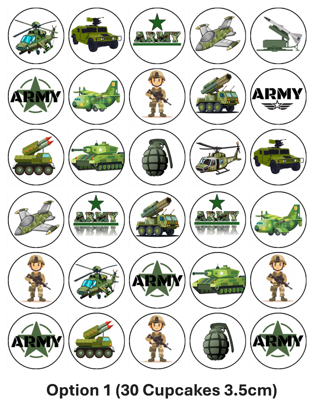 Army Edible Icing Cupcake Toppers – Tanks & Soldiers