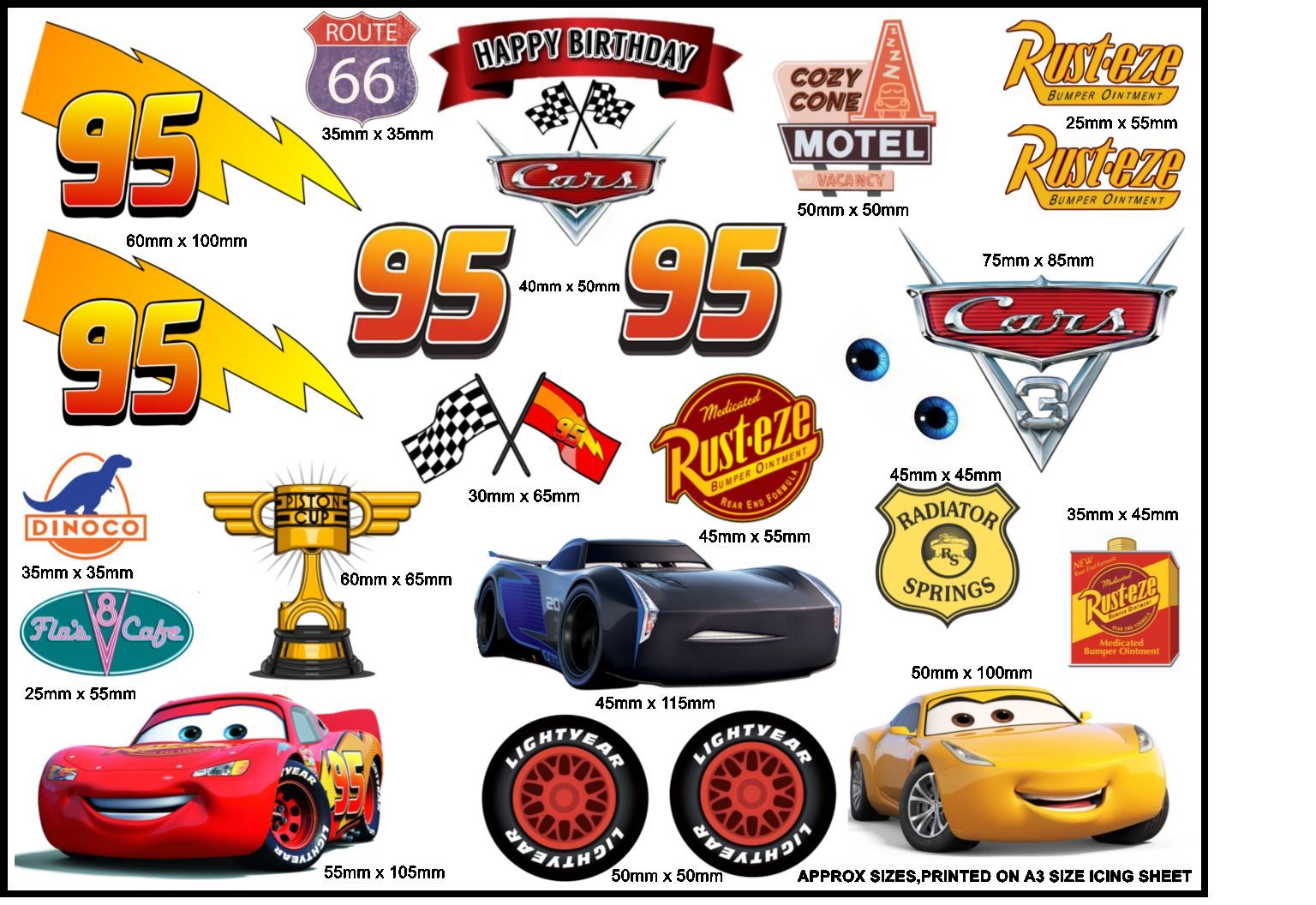 Cars 3 Lightning McQueen A3 Edible Cake Toppers & Cut-Outs