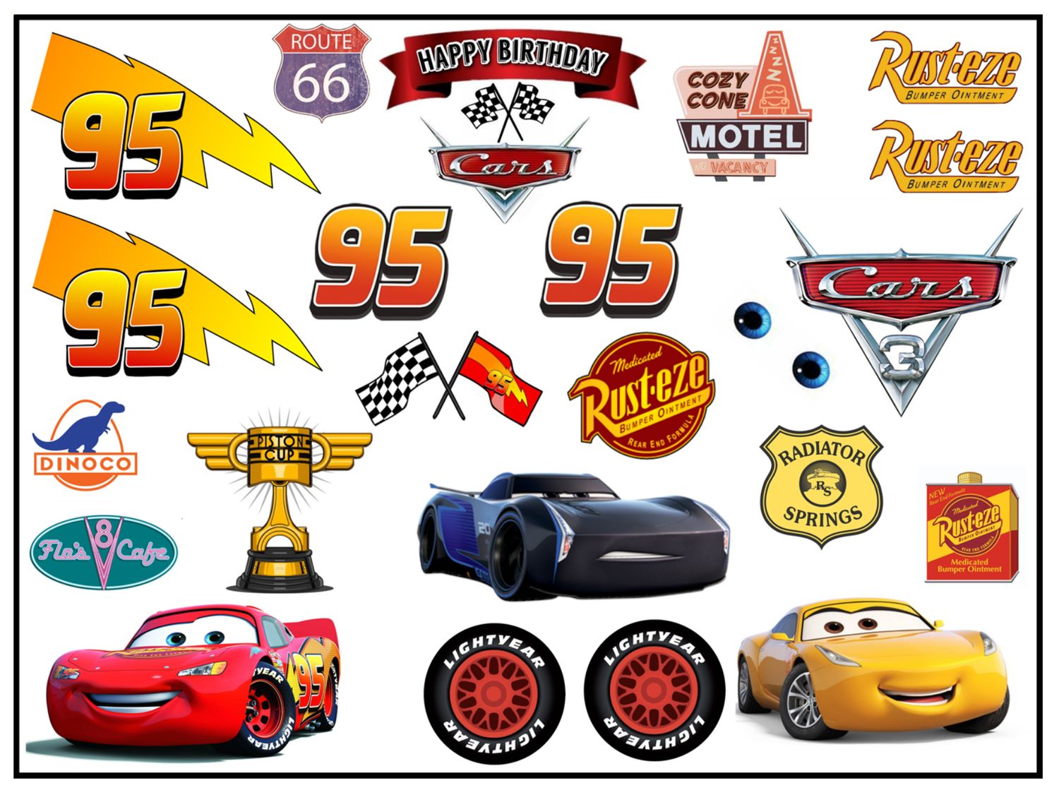 Cars 3 Lightning McQueen A3 Edible Cake Toppers & Cut-Outs