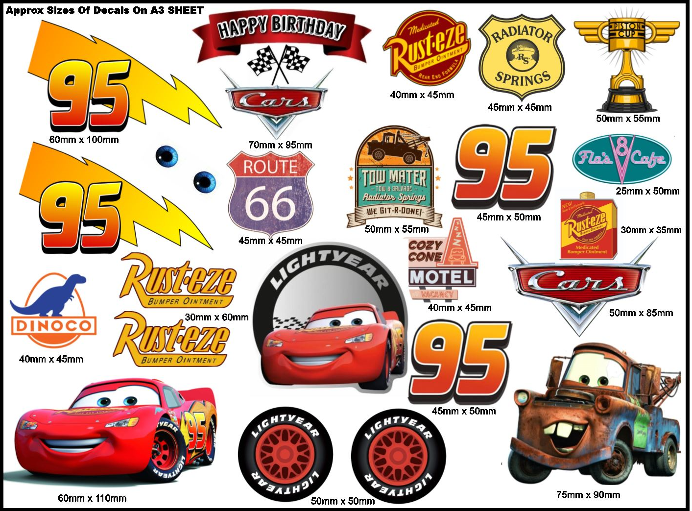 Cars Lightning McQueen A3 Edible Cake Toppers & Cut-Outs