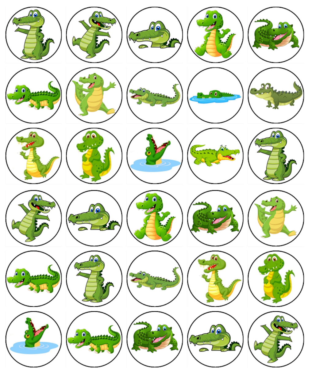 Crocodile Edible Cupcake Toppers – Icing Jungle Theme Cake Decorations