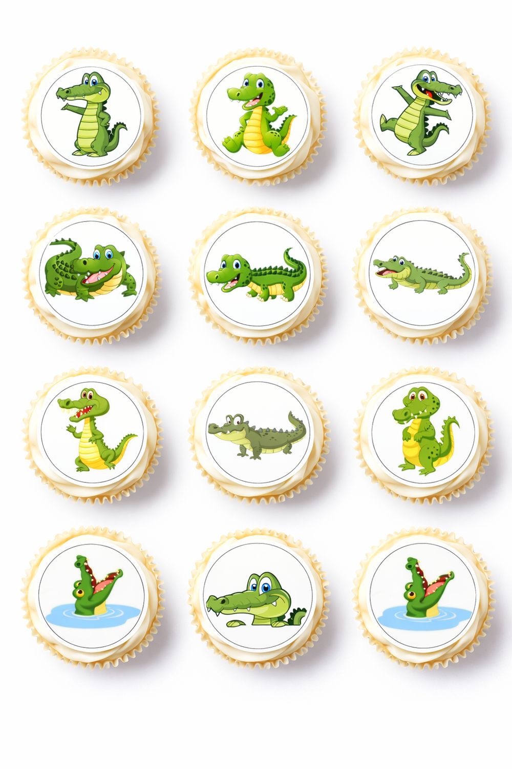 Crocodile Edible Cupcake Toppers – Icing Jungle Theme Cake Decorations