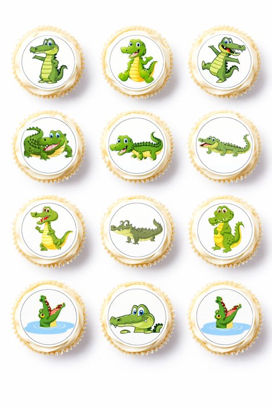 Crocodile Edible Cupcake Toppers – Icing Jungle Theme Cake Decorations