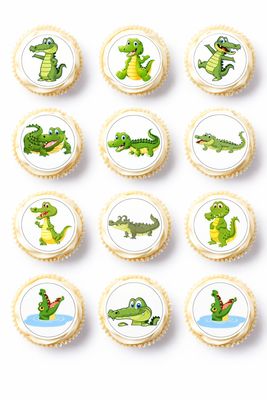 Crocodile Edible Cupcake Toppers – Icing Jungle Theme Cake Decorations