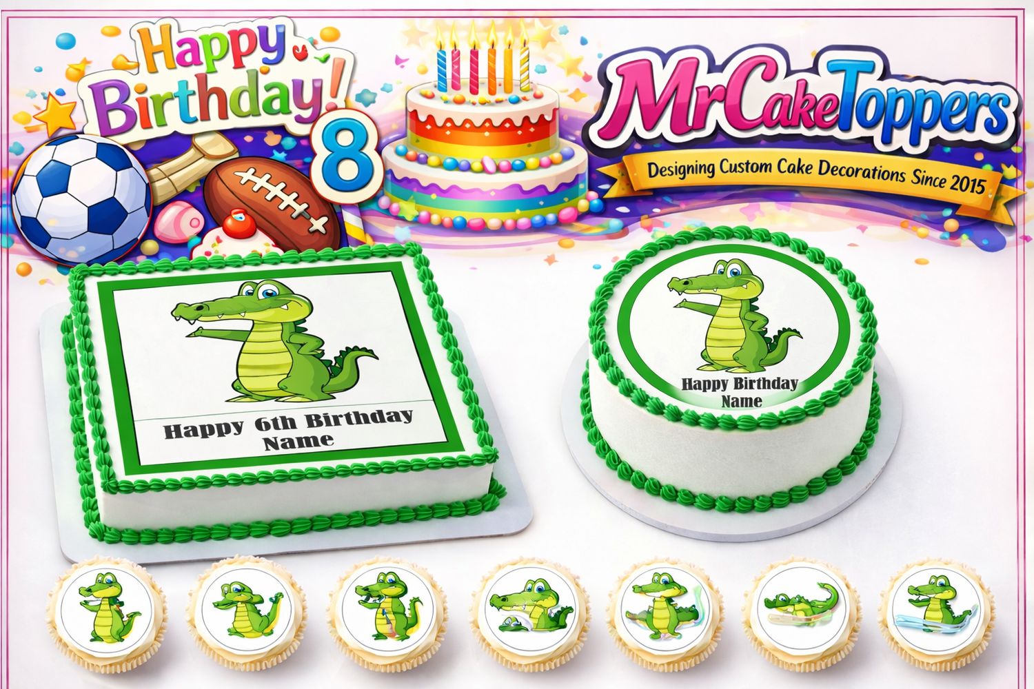 Crocodile Cake Topper & Cupcake Toppers – Edible Icing Designs