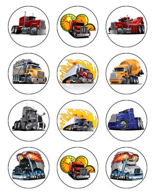 Truck Edible Icing Cupcake Decorations (5cm Round) Truck Edible Icing Cupcake Decorations (5cm Round)