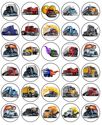 Truck Edible Icing Cupcake Decorations (3.5cm Round) Truck Edible Icing Cupcake Decorations (3.5cm Round)