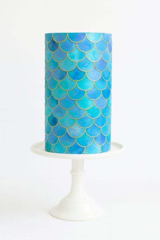 Mermaid Print Blue Edible Icing Cake & Cupcake Toppers - Cake Wrap & Pattern Decorations