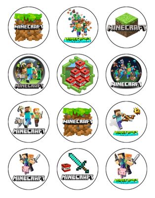 Minecraft Edible Icing Cupcake Decorations (5cm Round) #02 Minecraft Edible Icing Cupcake Decorations (5cm Round) #02