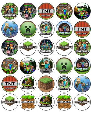 Minecraft Edible Icing Cupcake Decorations (3.5cm Round) #01 Minecraft Edible Icing Cupcake Decorations (3.5cm Round) #01