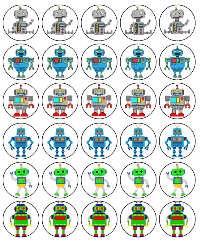 Robot Edible Icing Cupcake Decorations (2 Sizes)