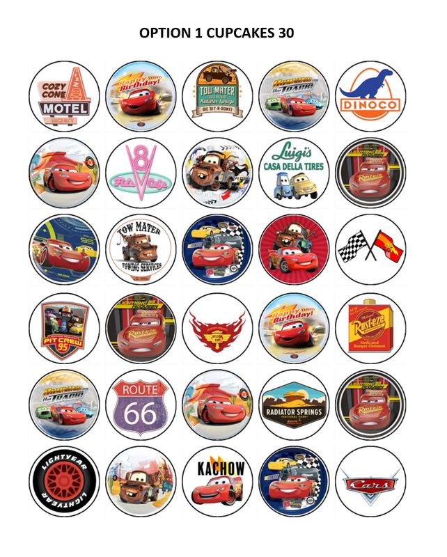 Cars Lightning McQueen Edible Icing Cupcake Toppers