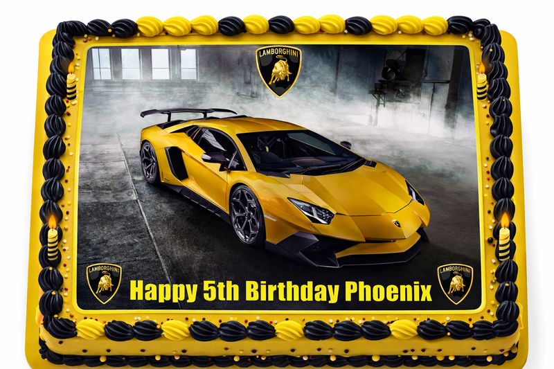 Lamborghini Yellow Edible Icing Cake Decorations (4 Sizes)