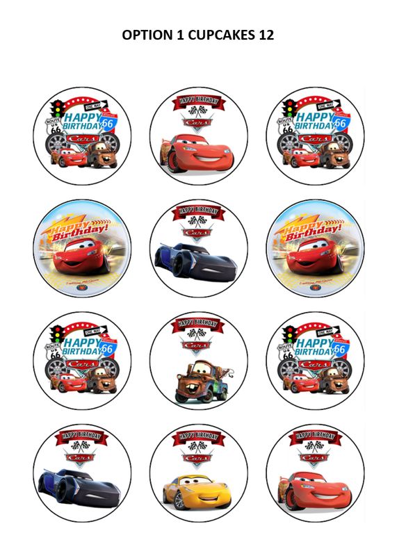 Cars Lightning McQueen Edible Icing Cupcake Toppers