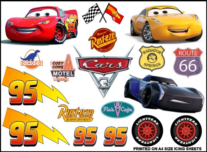 Cars 3 Lightning McQueen A4 Edible Cake Toppers & Cut-Outs