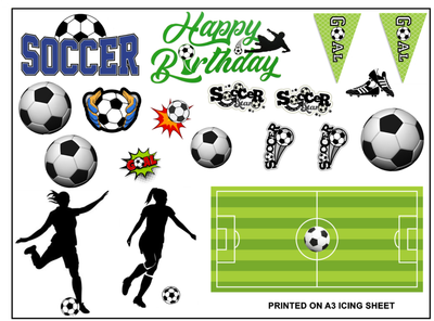 Soccer Player Girl Theme Edible Icing Logo Decal Cake Decorations (2 Sizes) Soccer Player Girl Theme Edible Icing Logo Decal Cake Decorations (2 Sizes)