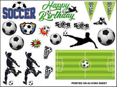 Soccer Player Theme Edible Icing Logo Decal Cake Decorations (2 Sizes)