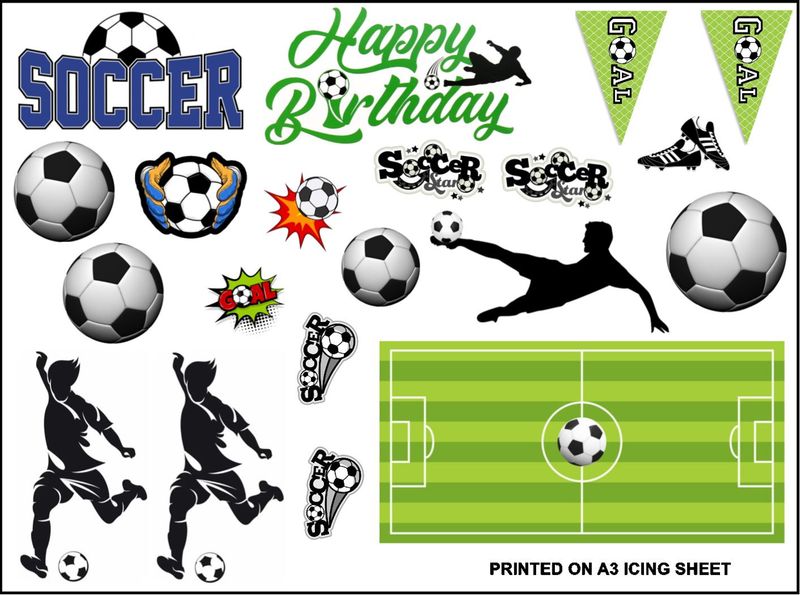 Soccer Player Theme Edible Icing Logo Decal Cake Decorations (2 Sizes)
