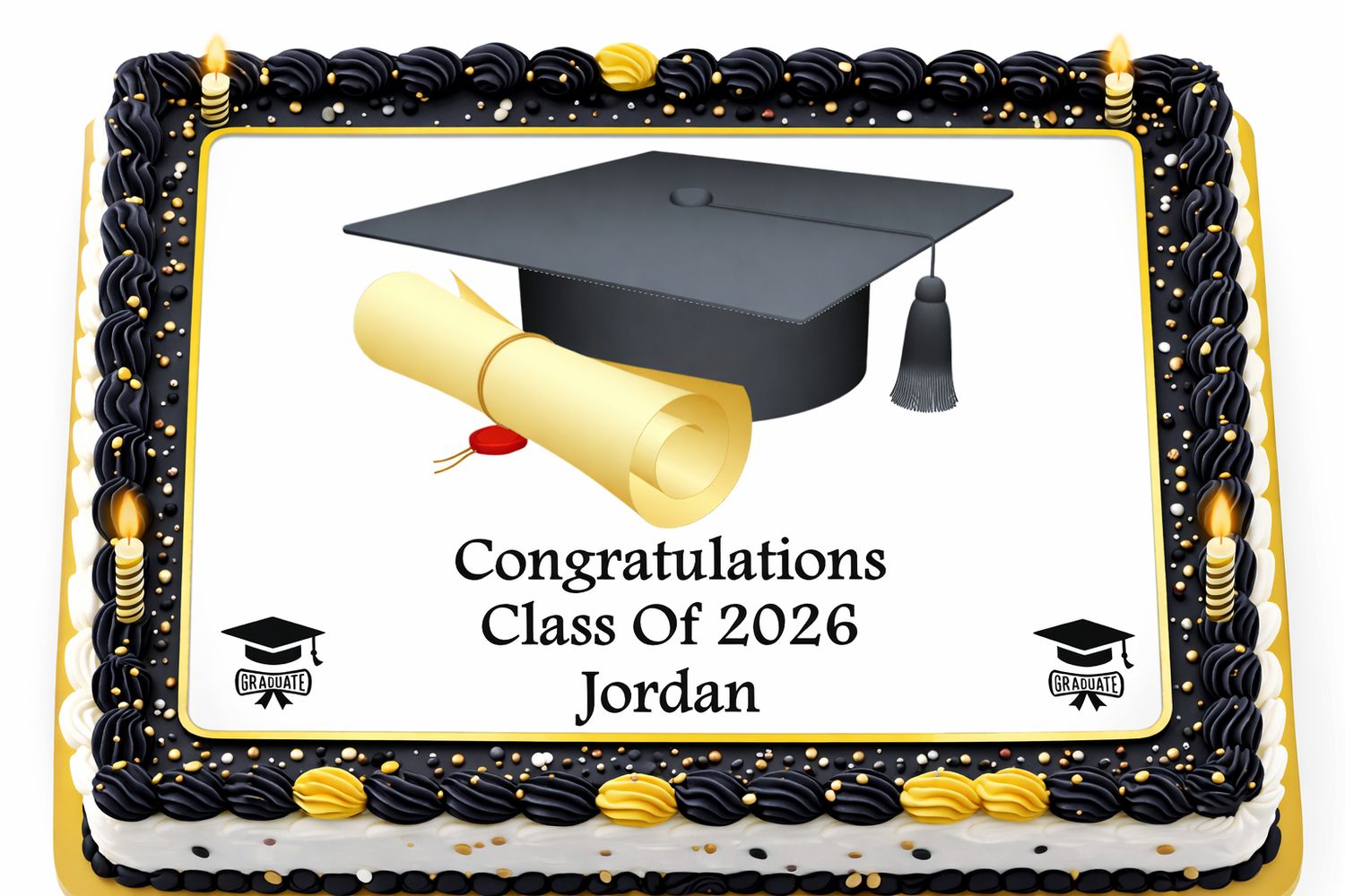 Graduation Hat Class of 2025 Edible Icing Black Cake & Cupcake Toppers – 3 Sizes