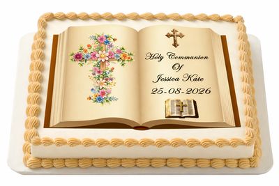 First Holy Communion Floral Cross Bible Edible A4 Toppers First Holy Communion Floral Cross Bible Edible A4 Toppers