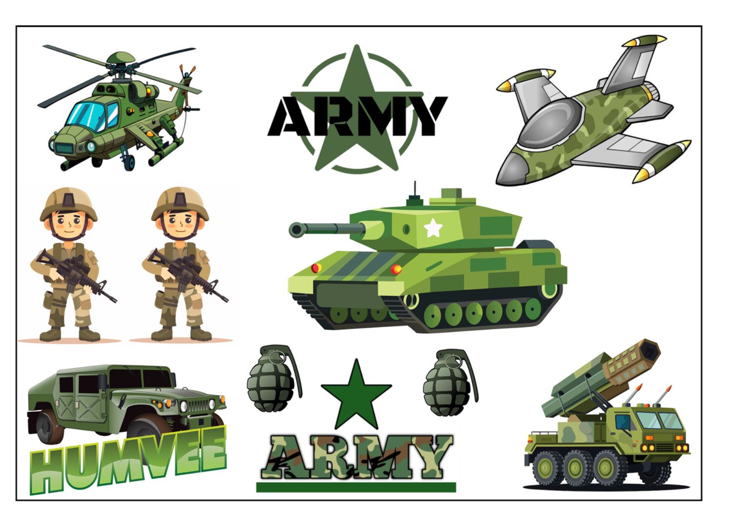Army Edible Icing Cake Cut-Outs & Toppers – Tanks & Soldiers Army Edible Icing Cake Cut-Outs & Toppers – Tanks & Soldiers