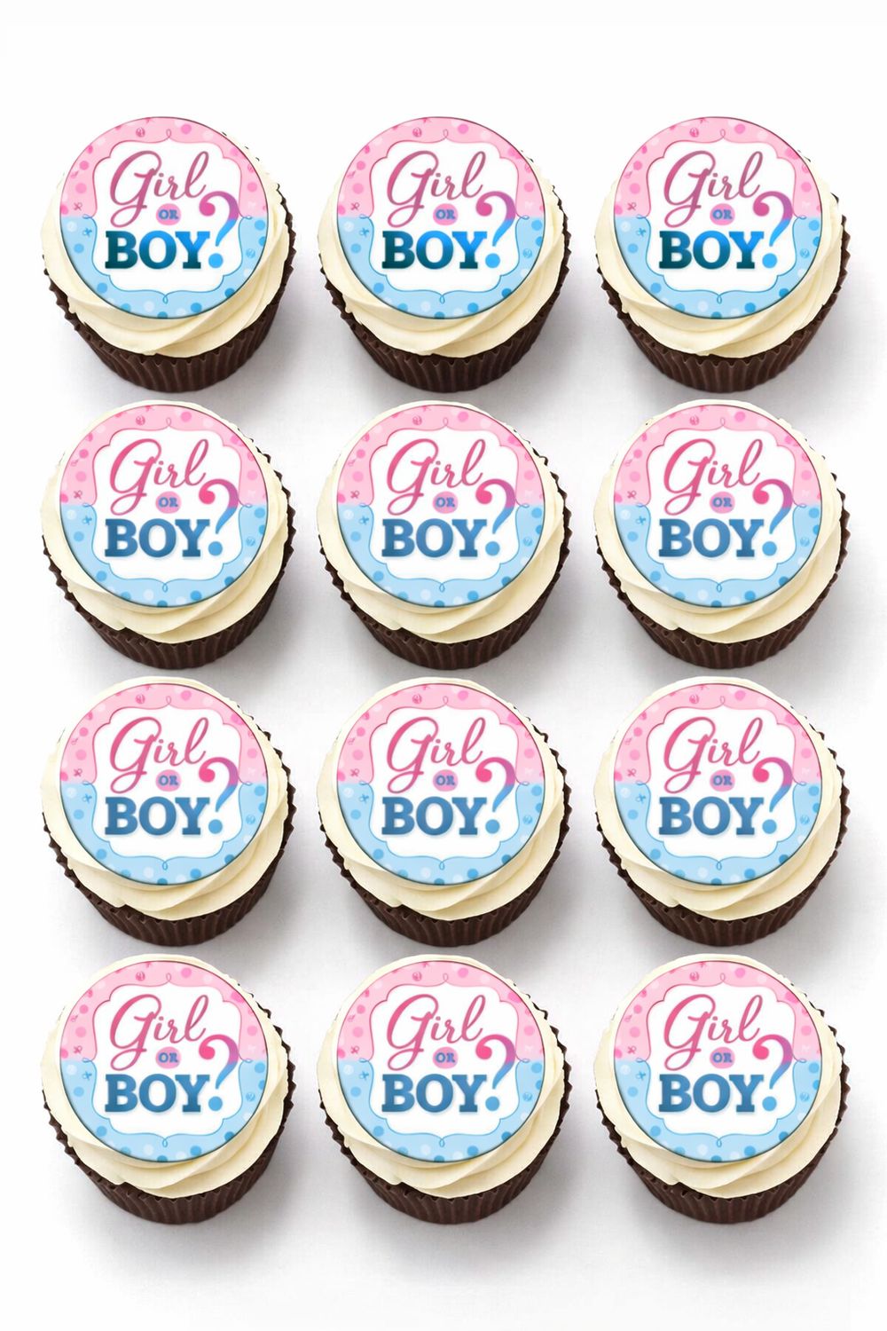Baby Shower Edible Cupcake Toppers – Gender Reveal Decor
