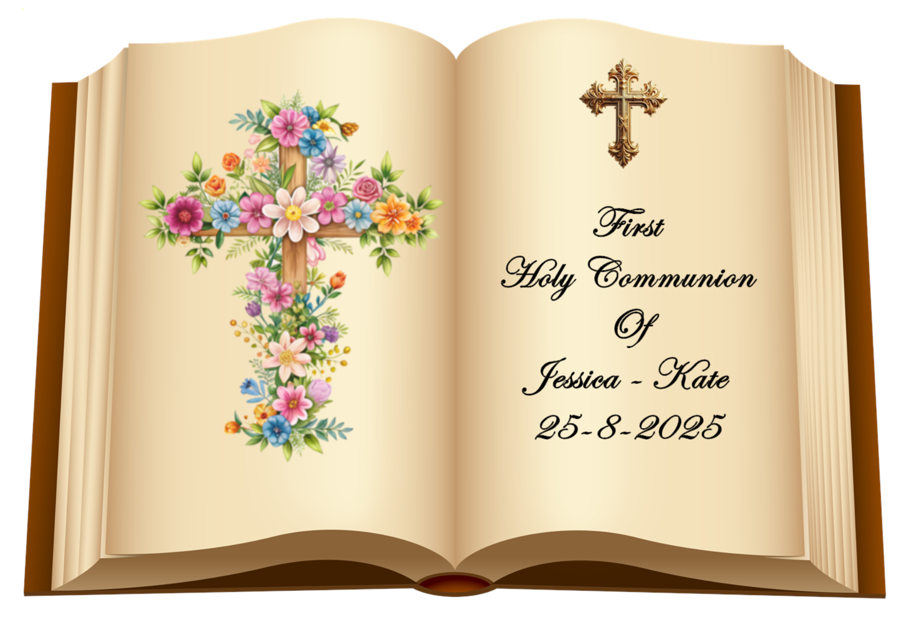 First Holy Communion Floral Cross Bible Edible A3 Cake Toppers ?✝️