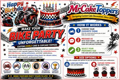 Motorcycle Edible Cake Topper, Cupcake Toppers, Motocross Racing Designs, Custom Printed Edible Images Motorcycle Edible Cake Topper, Cupcake Toppers, Motocross Racing Designs, Custom Printed Edible Images