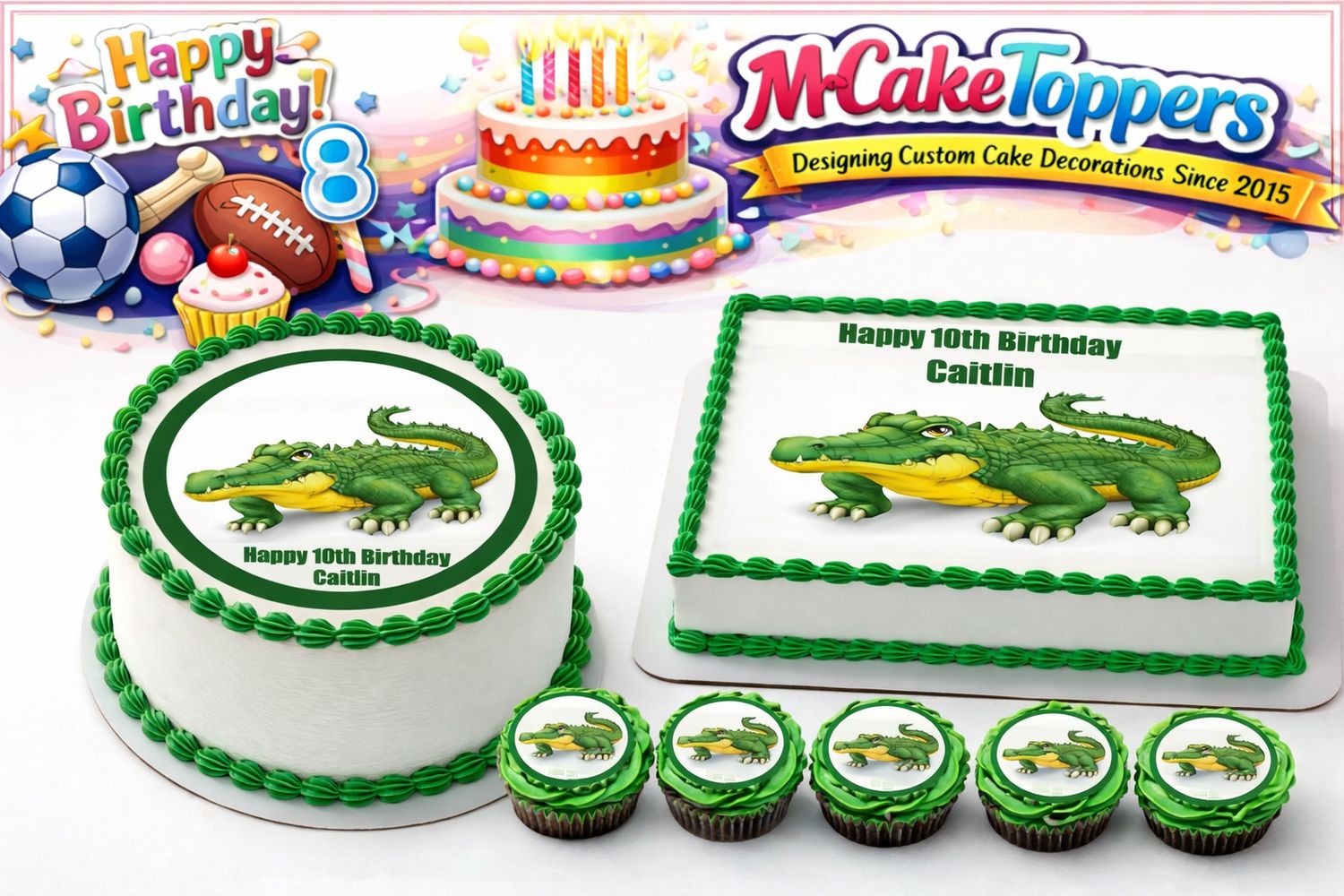 Crocodile Cake Topper & Cupcake Toppers – Edible Icing Designs