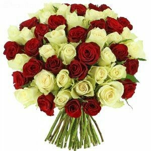 Bouquet with 51 Roses red and white!